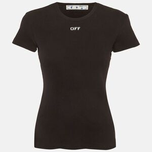 Off-White Black Logo Print Rib Knit T-Shirt S
